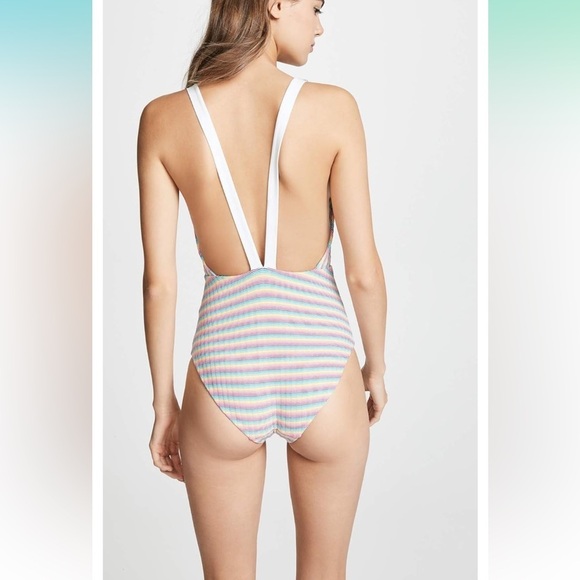 NWOT Onia Rainbow Pinstripe Lace Up One Piece Bikini Swimsuit Size XS - Picture 2 of 15